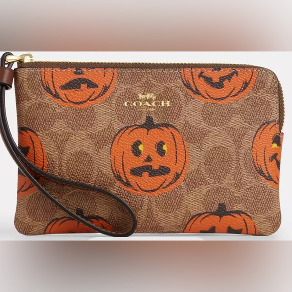 Coach Brown Halloween pumpkin fall Wristlet - Picture 1 of 2
